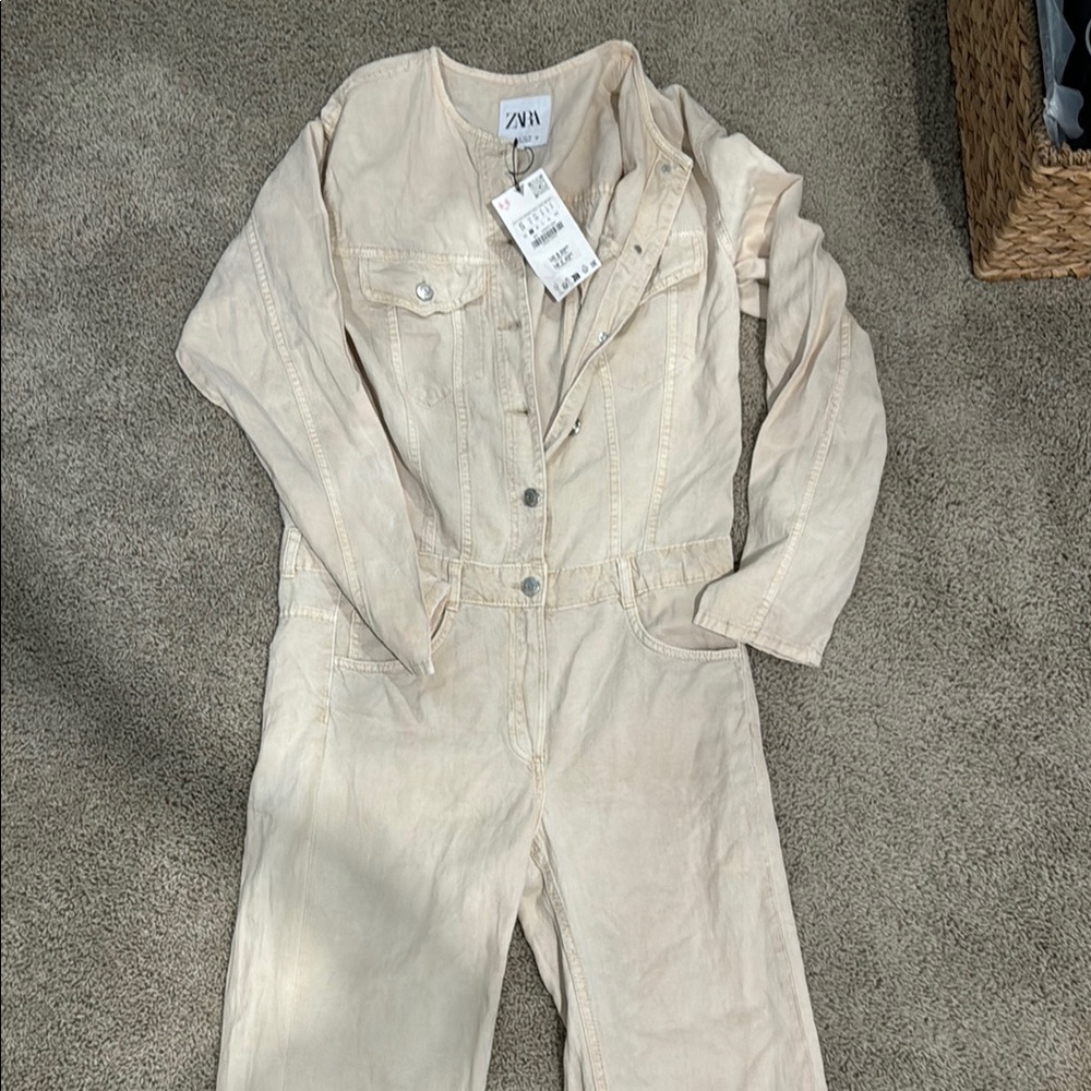 Zara Light Tan Utility Jumpsuit